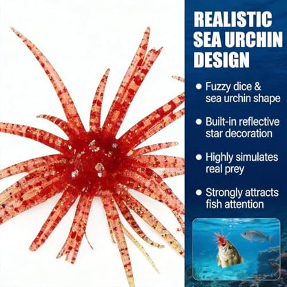 Sea Urchin Bait, Soft Plastic Fishing Lure, Realistic Reflective Star Design, Artificial Worm Bait for Bass,Drop Shot,Finesse,Slow Sinking - size: Large