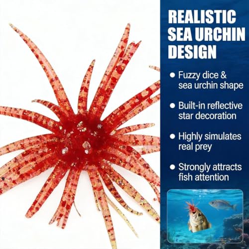Sea Urchin Bait, Soft Plastic Fishing Lure, Realistic Reflective Star Design, Artificial Worm Bait for Bass,Drop Shot,Finesse,Slow Sinking - size: Large