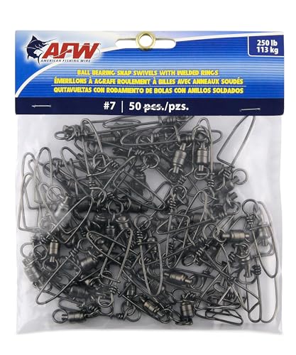 AFW Solid Brass Ball Bearing Snap Swivels with Welded Rings - Black Finish, Up to 450 lb Test Capacity, Patented Bullet Shaped Head for Reduced Water Resistance, Fluid Rotation - size: 50 pc, #7, 250 lb test