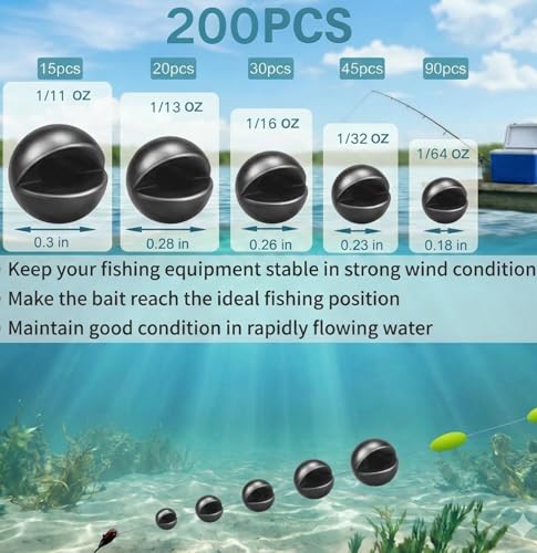 200/350 Pcs Premium Split Shot Fishing Weights Sinkers, Removable Leakproof Fly Fishing Split Shot for Freshwater & Saltwater， Bass Trout Circular Accessories - 5/6 Sizes - size: 200/5 Size Round
