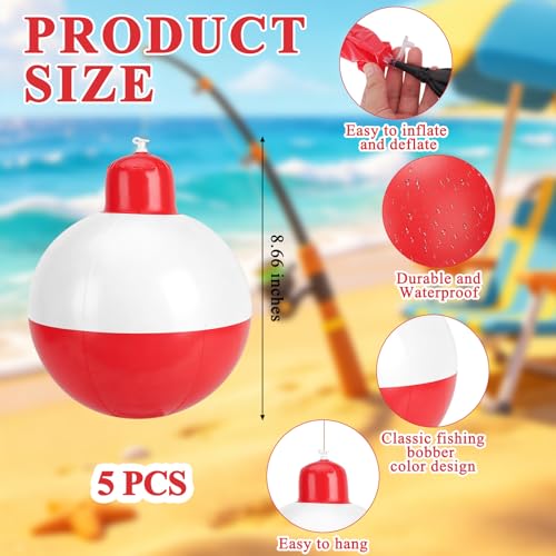 5 Pieces 12 Inch Inflatable Fishing Bobbers Red White Inflatable Bobbers Fishing Bobber Balloons for Fishermen Birthday Yard Swimming Pool Party Favors Supplies (5 PCS)