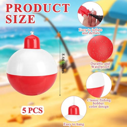 5 Pieces 12 Inch Inflatable Fishing Bobbers Red White Inflatable Bobbers Fishing Bobber Balloons for Fishermen Birthday Yard Swimming Pool Party Favors Supplies (5 PCS)