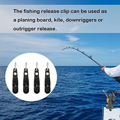 4Pcs Heavy Tension Snap Release Clips Lead Line Clip with Key Ring for Weight Planer Board Kites Downrigger Trolling Fishing - color: Black