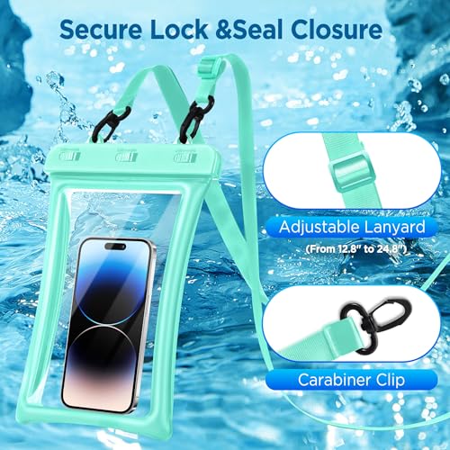 CACOE Floatable Waterproof Phone Pouch 2 Pack Up to 10.0",Pink+Green | Floatable, IPX8 Waterproof Phone Case,Adjustable Lanyard,Dry Bags for Beach/Cruise/Travel/Camping/Kayak/Vacation Essentials - color: Pink+Green, size: Up to 10.0"-Floatable