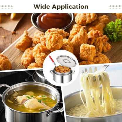 10 QT Stainless Steel Deep Fryer Pot with Basket Lid Tongs Thermometer, Fish Fryer Set for Propane and Gas Stoves, Not for Induction or Electric Cooktops