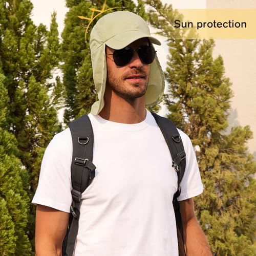 American Trends Mens Sun Hat with Neck Flap, UV Protection Outdoor Flap Hat, Packable Soft Fishing Hiking Gardening Hat - color: Beige