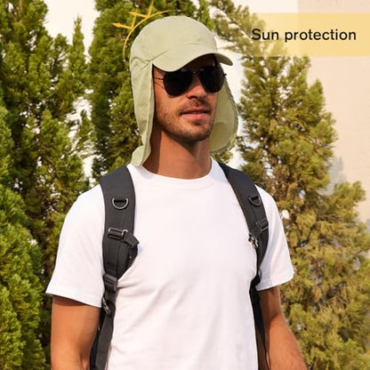 American Trends Mens Sun Hat with Neck Flap, UV Protection Outdoor Flap Hat, Packable Soft Fishing Hiking Gardening Hat - color: Beige