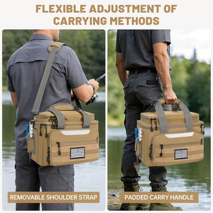 Fishing Bag with 4 * 3600 Tackle Boxes - Saltwater & Freshwater Compatible, Water Resistant & Durable Fishing Bags with Padded Shoulder Strap - Pliers and Gear Storage (Khaki) - color: Khaki, style: With 4 Tackle Boxes