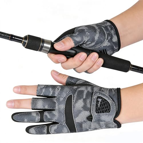 UPF50+-Sun-Fishing-Gloves 3-Cut Fingers Anti-Slip Breathable Sun Gloves for Men Women, Fly Fishing Accessories