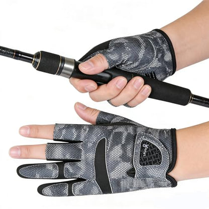 UPF50+-Sun-Fishing-Gloves 3-Cut Fingers Anti-Slip Breathable Sun Gloves for Men Women, Fly Fishing Accessories