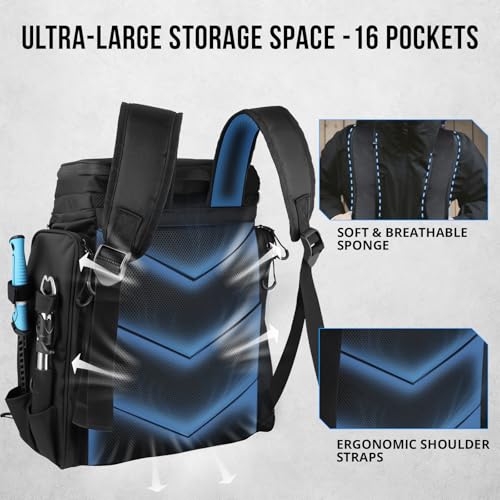 PLUSINNO Fishing Tackle Backpack with Rod Holders，42L Water-resistant Fishing Bag Store Fishing Gear,Fish Gifts For Men. - color: Black With Tackle Boxes