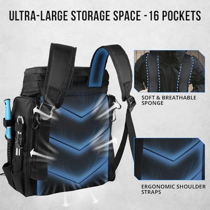 PLUSINNO Fishing Tackle Backpack with Rod Holders，42L Water-resistant Fishing Bag Store Fishing Gear,Fish Gifts For Men. - color: Black With Tackle Boxes