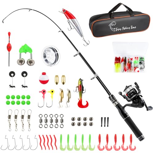 Fishing Pole Kit, Carbon Fiber Telescopic Fishing Rod and Reel Combo with Spinning Reel, Line, Bionic Bait, Hooks and Carrier Bag, Fishing Gear Set for Beginner Adults - size: Kids 5.25ft/1.6m