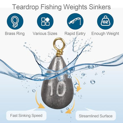 26Pcs Fishing Weights Sinkers Kit, Drop Shot Weights, Lead Fishing Weights for Saltwater Freshwater, Catfish Weights, Fishing Sinkers and Weights Assortment
