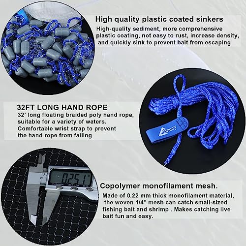 Drasry Saltwater Fishing Cast Net 3/8 and 1/4 Mesh with Heavy Duty Gray Sinker American Monofilament Fish Throw Net for Bait Trap 3FT 4FT 5FT 6FT 7FT 8FT 9FT Radius - size: 3FT Radius, style: 1/4 Mesh 0.88 Lb/Ft