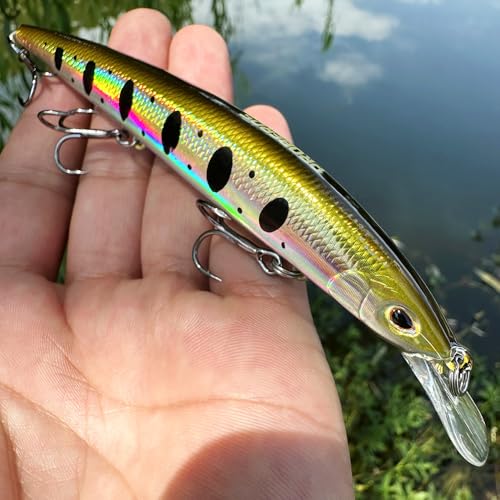 PROBEROS Minnow Bass Fishing Lures - Jerkbait Sinking Lure Set Hard Baits Crankbait for Trout Catfish Musky Bluegill Fishing Topwater Lures Plug 6Pcs/kit - color: 598-4.5inch/0.3oz-5pcs