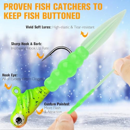 Dovesun Fishing Kit Ice Fishing Jigs Ice Fishing Lures Walleye Fishing Lures Crappie Jigs 135pcs/58pcs/45pcs/34pcs/30pcs/8pcs - color: B-Ice fishing jigs 45pcs