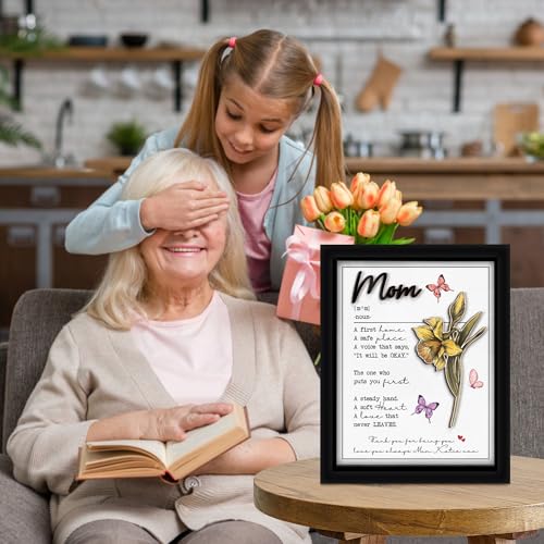 Personalized Mom Wooden Frame with Birth Month Flower, Custom Names Plaque with Meaningful Quote for Mum from Daughter Son, Sentimental Gifts for Mother's Day, Mom Birthday, Grandma, Nana, Women - color: 0. Mom-05