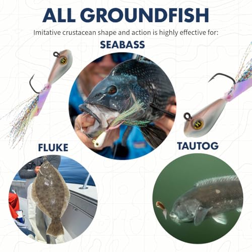 Hogy Groundfish Biki Jig, Jig Head for Fishing | VMC Barbarian Hook | Saltwater & Freshwater Fishing Lures for Tog, Fluke, Sea Bass, Cod | Swim & Slow Jig Fishing Bait for Shallow Waters - size: 1 oz