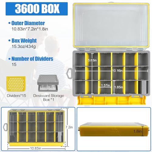 Fishing Tackle Box, Waterproof 3600 3700 Plastic Tackle Box Organizer with Removable Dividers, Fishing Gear Lures Tackle Storage Trays Gifts for Men (3600+3700) - color: 3600*1+3700*1