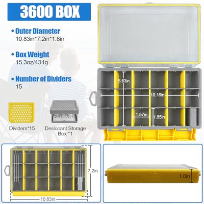 Fishing Tackle Box, Waterproof 3600 3700 Plastic Tackle Box Organizer with Removable Dividers, Fishing Gear Lures Tackle Storage Trays Gifts for Men (3600+3700) - color: 3600*1+3700*1