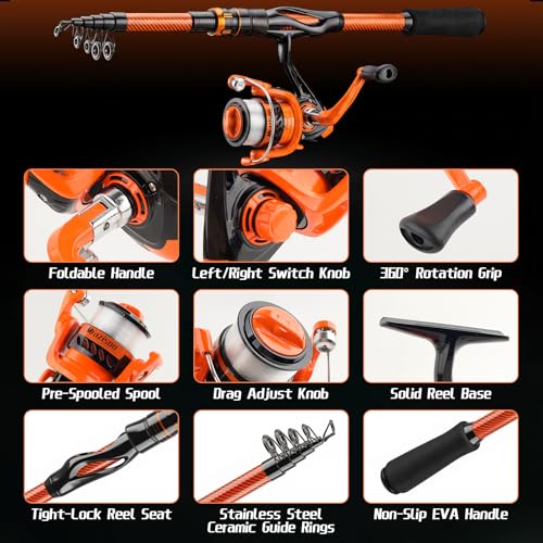 Fishing Rod and Reel Combos, Telescopic Fishing Rod, 2PCS Spinning Reel Set with Carrier Bag, Freshwater Fishing Rod and Reel Combos Kits for Saltwater and Freshwater Fishing