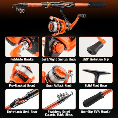 Fishing Rod and Reel Combos, Telescopic Fishing Rod, 2PCS Spinning Reel Set with Carrier Bag, Freshwater Fishing Rod and Reel Combos Kits for Saltwater and Freshwater Fishing