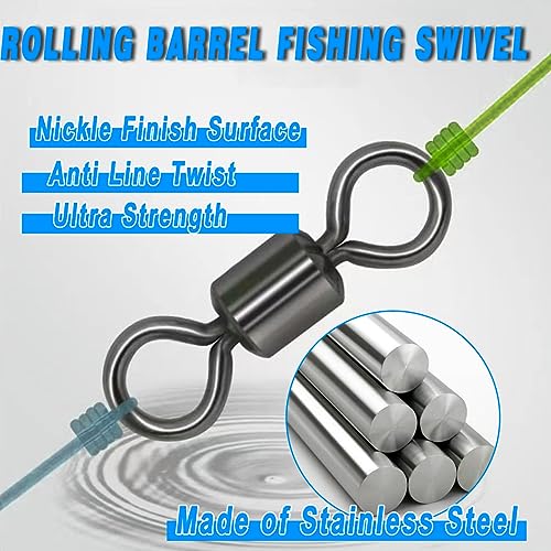 250pcs Fishing Swivel Rolling Barrel Swivel Stainless Steel Swivels Corrosion Resistance Black Nickle Connector for Freshwater Saltwater Fishing Tackle #2#4#6#8#10 - size: #1/0, #2/0, #3/0, #4/0(120pcs)