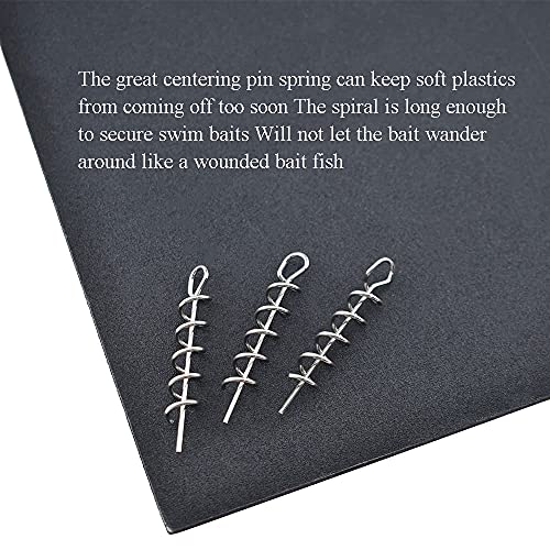 Centering Pin Spring Twist Lock Fishing Screw Worm Hook Crank Grub Rig Fixed Bait Run Straight Self Align Long Enough Secure Not Off Center Stainless Steel for Soft Lure - size: 42mm 50Pcs