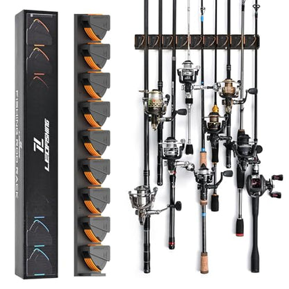 LEOFISHING Vertical Horizontal Fishing Rod Holder Wall Ceiling Mounted Fishing Rod Rack Holds Up to 9 Rods or Combos Fishing Rod Pole Holders for Garage Fits Most Rods Dia: 3-19mm (Orange（1 Pc）)