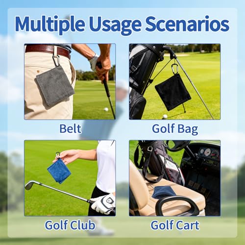 3PCS Golf Ball Towel Small Pocket Towel with D Clip Fast Drying Easy Clean Portable Golf Ball Cleaner Pouch Outdoor Accessories for Beginners Men Women