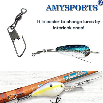 AMYSPORTS Stainless Steel Snap Swivel Saltwater High Strength Snaps Fishing Barrel Line Connector Fishing Swivels Barrel Safety Snap Fishing Tackle Stainless Steel Accessories - size: Size9 (22lb) 50 pcs