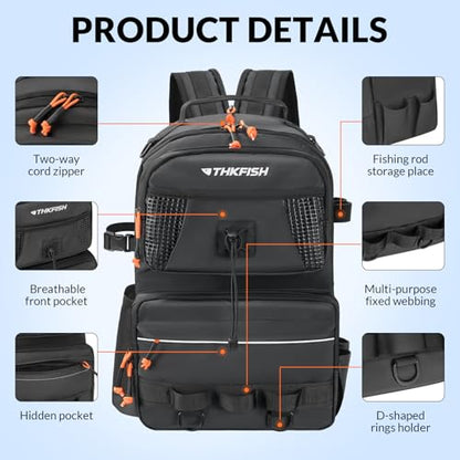 THKFISH Waterproof Fishing Backpack with Rod Holder, 20L Lightweight Fishing Tackle Sling Bag Store Gear and Equipment - color: Black