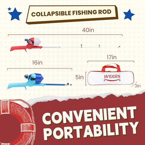 Kids Fishing Pole, Telescopic Fishing Rod, Toddler Collapsible Fishing Rod and Reel Combo with Tackle Box, Fishing Line, Bobber, and Soft Lures for Boy, Girl, Youth, Beginner, Over 4 Years Old - color: red+blue