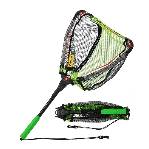 Black Paw Floating Fishing Net Foldable Telescopic Fish Landing Net with Built in Length Scale Rubber Coated for Kayak, Fly, Trout - color: A1:12" Hoop Size Green (Fixed Pole)