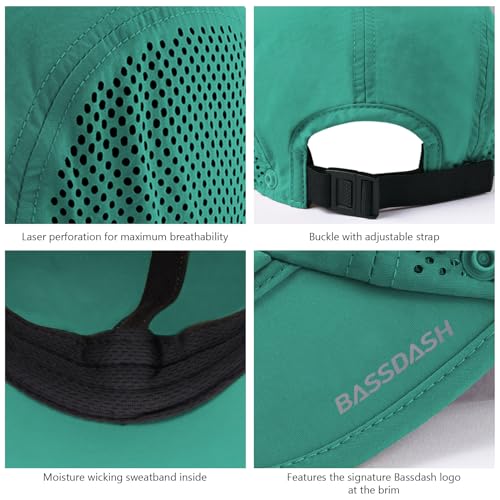 BASSDASH UPF 50+ Foldable Fishing Hat Baseball Cap with Removable Neck Flap Portable for Men Women Golf Hiking - color: Aqua Green With Foldable Brim
