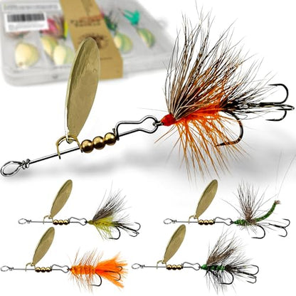 Trout Lures Rooster Bait Tail Fishing Spinnerbaits, Brass Hard Metal Spinner Baits Trout Fishing Lures for Bass Salmon Pike Freshwater Saltwater Lake River - color: A1-5pcs-1/16oz