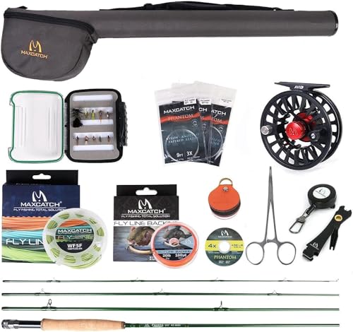 M MAXIMUMCATCH Maxcatch Premier Fly Fishing Rod and Reel Combo Complete 9' Fishing Outfit - color: Premier Rod+Black AVID Reel, size: 5 wt -9' Half-Handle Rod,5/6 Reel