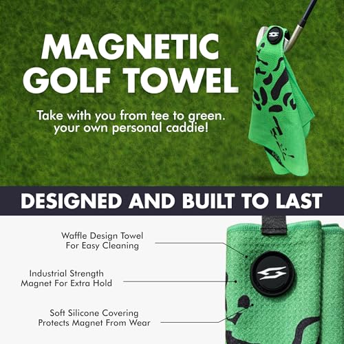 Rippit Magnetic Waffle Golf Towel – Large 16"x24" Microfiber Golf Club Ball Magnet Clip to Hang on Bag Cart Strong Premium Strength Ultra Absorbent Gear Men Gift (Rippit Green) - color: Rippit Green