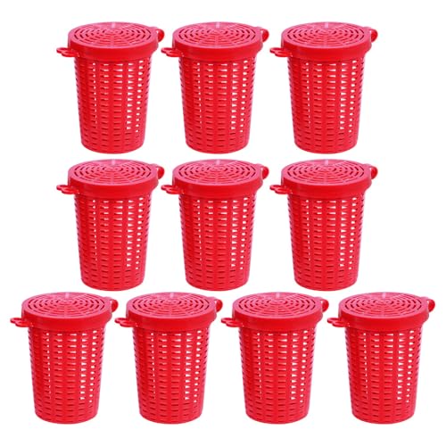 DONGKER Fishing Bait Cage Trap,10/20 PCS Plastic Bait Barrel with Breathable Holes for Fishing Crawfish Shrimp Earthworm Crab Catfish - color: Red, size: 10PCS