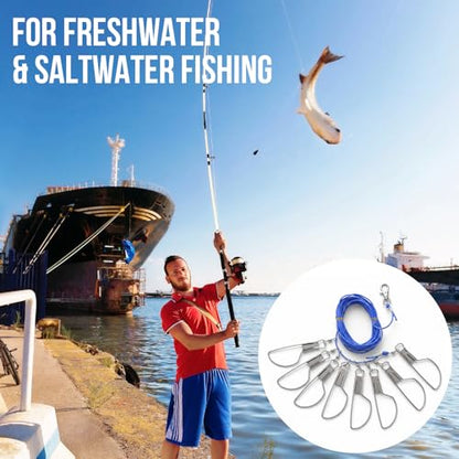 Skrfren Fish Stringer 16.4 ft Fishing Stringer for Caught Fish, Fishs Holder Rope with 8 Rotating Snap Lock and Ground Anchor for Trout Bass Salmon Walleye
