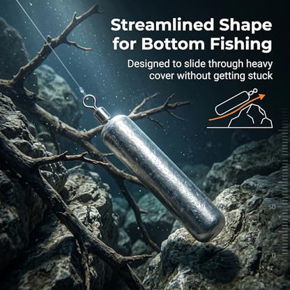Drop Shot Fishing Weights with Rolling Swivel Streamlined Lead Fishing Sinkers for Freshwater Saltwater Catfish Bass Casting Fishing and Bottom Fishing Rigs - size: 3/8oz-20pcs-pencil1