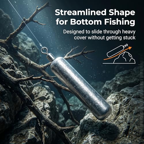 Drop Shot Fishing Weights with Rolling Swivel Streamlined Lead Fishing Sinkers for Freshwater Saltwater Catfish Bass Casting Fishing and Bottom Fishing Rigs - size: 3/16oz-25pcs-pencil1