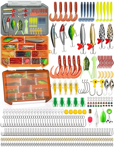 Fishing Lures,380Pcs Tackle Box with Tackle Included | Fishing Gear with Frogs,Soft Baits, Hooks & Other Accessories,Fishing Bait Kit for Bass Trout