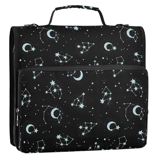 Astronomy Stars Black Moons Zipper Binder Bag 3 Ring with Shoulder Strap Zippered Binder Fits 13 Inch Laptop File Folder Document Organizer for College Office Supplies - color: Astronomy Stars Black Moons