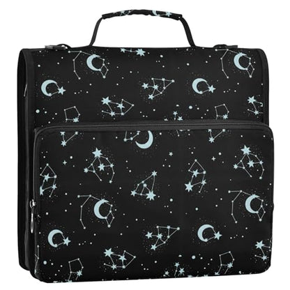 Astronomy Stars Black Moons Zipper Binder Bag 3 Ring with Shoulder Strap Zippered Binder Fits 13 Inch Laptop File Folder Document Organizer for College Office Supplies - color: Astronomy Stars Black Moons