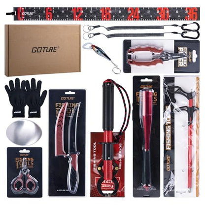 Goture Fishing Tool Kit,Fishing Pliers,Fillet Knife with Sheath,Fish Lip Gripper,Fish Hook Remover,Lanyard,Line Scissors,Sharpener,Stainless Steel Soap,Saltwater Gear Kit,Red/Pink,Gifts for Men/Women - color: A9:12pcs Fishing Tool Kit