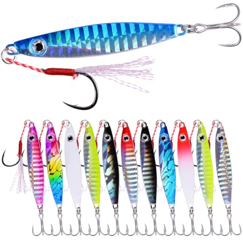 Aorace Jigging Lure Lead Fish Metal Jig Fishing Lure Paillette Knife Artificial Hard Bait Laser Body - color: 12pcs 60g 9.6cm