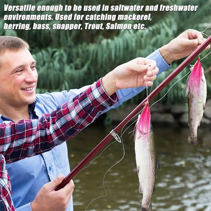 Fishing Teaser Rigs Saltwater, 3/6 Pack Flounder Rigs Hand Tied Sea Bass Hi Lo Rig Fishing Bait Rigs Multicolor Mylar Bucktail Teasers Rig for Flounder Fluke Halibut Sea Bass - size: 6 Packs, style: Bucktail Teaser