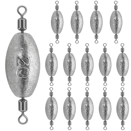 15Pcs Fishing Weights Sinkers Inline Trolling Sinkers with Inner Swivels | Egg Sinkers Oval Drop Shot Weights Lead for Saltwater Freshwater Fishing - size: 3/4oz-15Pcs